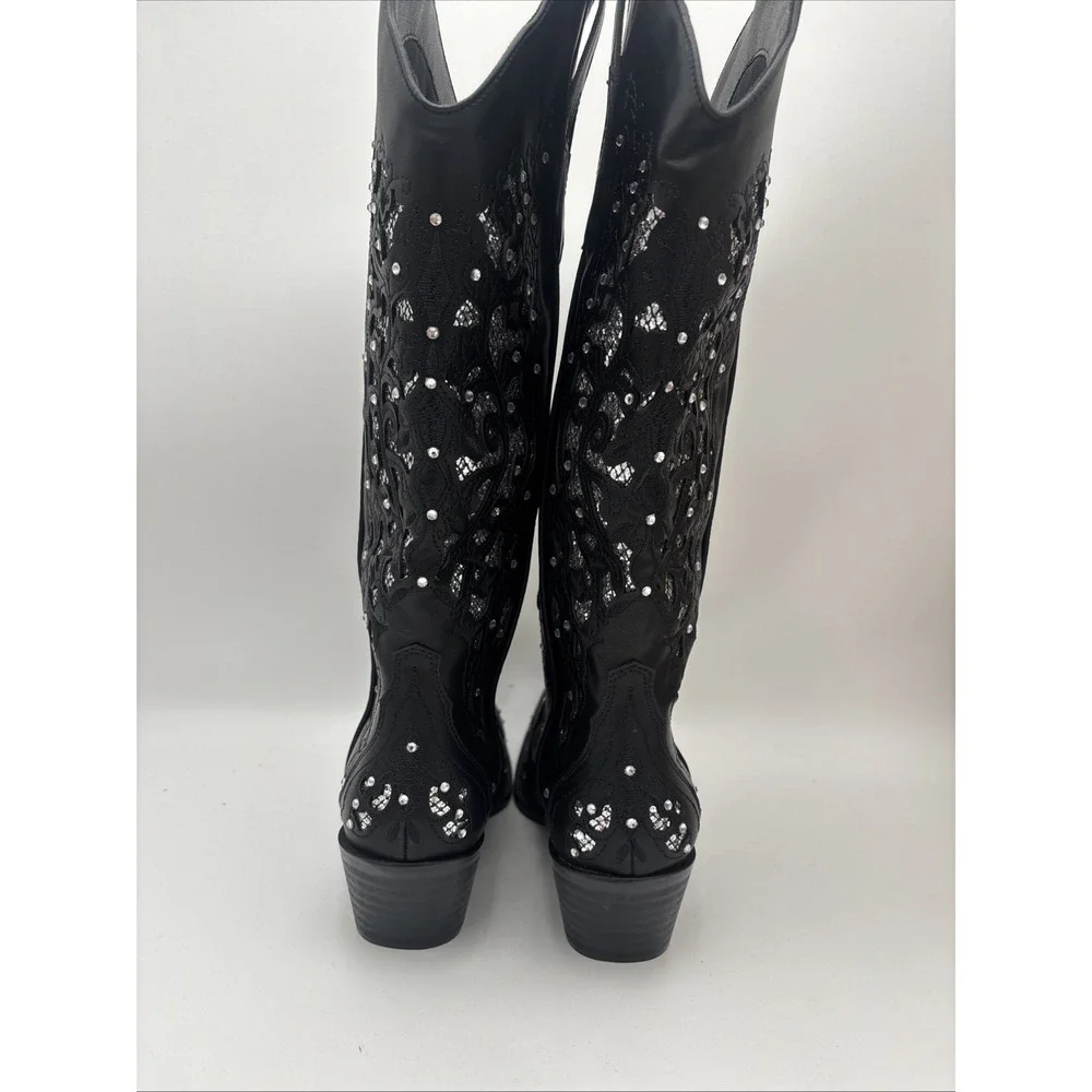 Rhinestone Crystal Women's Cowboy Boots- Mid Calf To Knee High Size 7.5